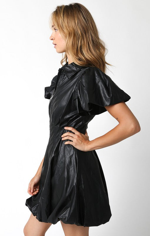 wedding dress with detachable skirt Icon Black Faux Leather Bubble Hem Mini Dress – Haute2Wear
