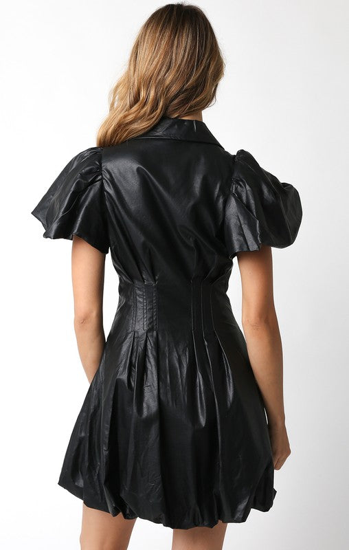 green emerald velvet dress Faux Leather Halter Neckline Mini Dress Black / M