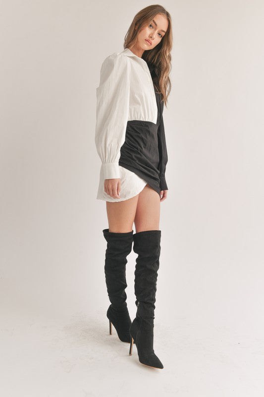 Split Decision White and Black Color Block Wrap Mini Dress S Split Decision White and Black Color Block Wrap Mini Dress S