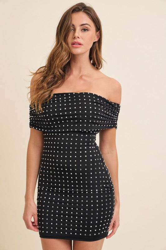 The Party Is Here Black Studded Mini Dress S