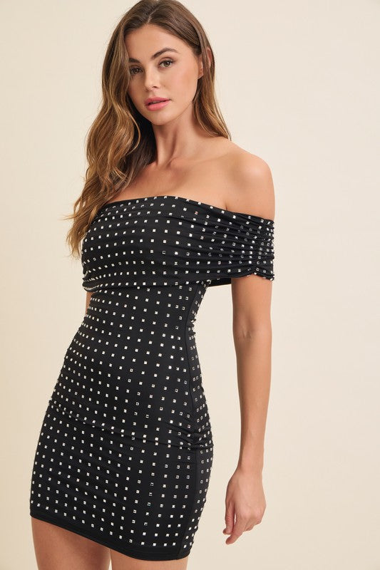 The Party Is Here Black Studded Mini Dress – Haute2Wear