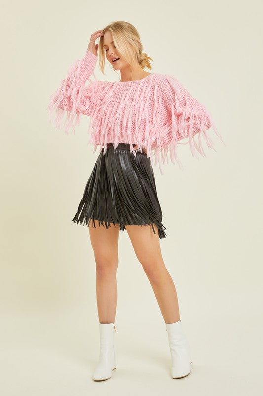 pink fringe crop top