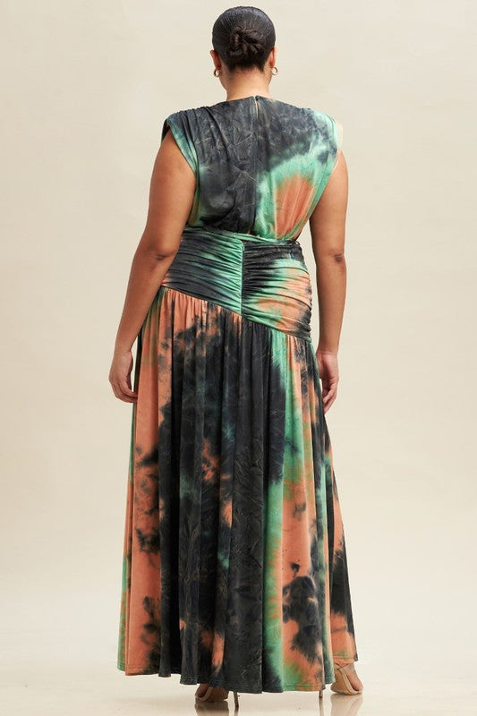 Meet Me In Greece Tie Dye Jersey Ruched Plus Size Maxi Dress