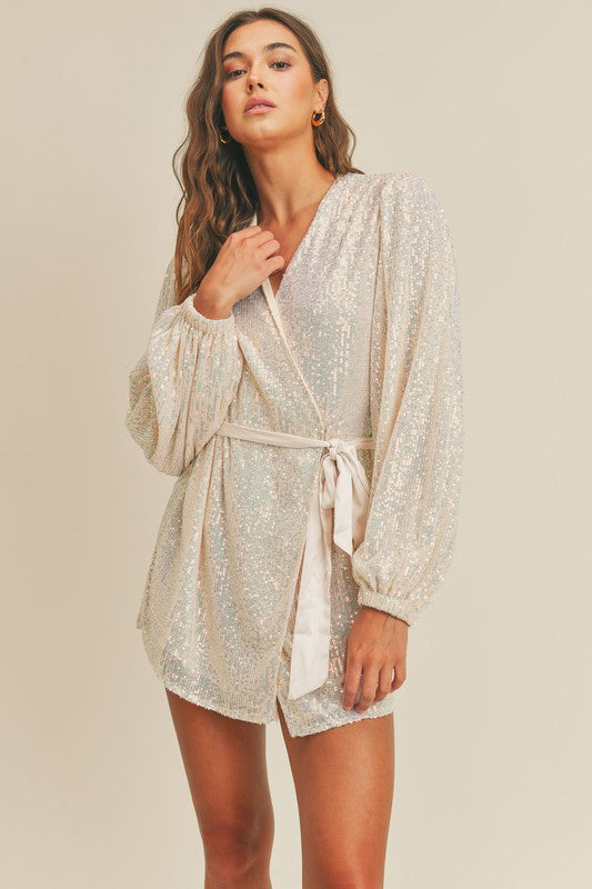 champagne sequin wrap dress Baltic Born Womens Mayfair Sequin Midi Dress | Champagne