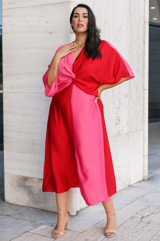 Take Me Out Red and Pink Color Block Plus Size Dress Take Me Out Red and Pink Color Block Plus Size Dress