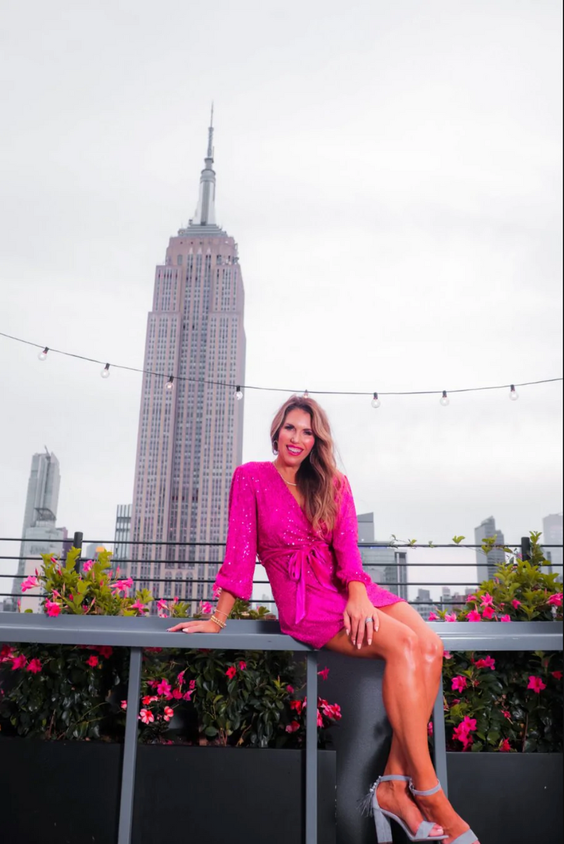 hot pink sequin wrap dress All Of The Lights Pink Sequin Faux Wrap Dress  Haute2Wear
