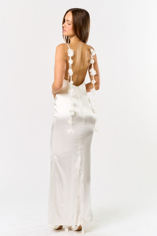 To Have And To Hold 3D Floral Applique White Maxi Dress