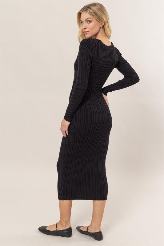 Don't Cross Me Black Midi Knit Dress L