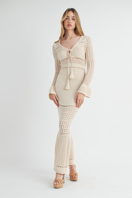 Ticket To Paradise Cream Crochet Maxi Dress S