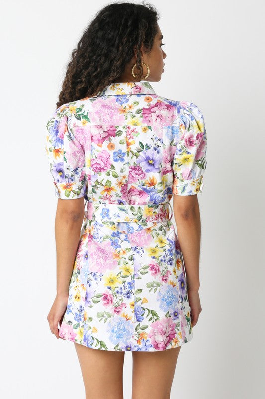 See You At Brunch Floral Denim Mini Dress – Haute2Wear
