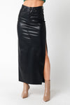 Walk This Way Black Faux Leather Midi Skirt