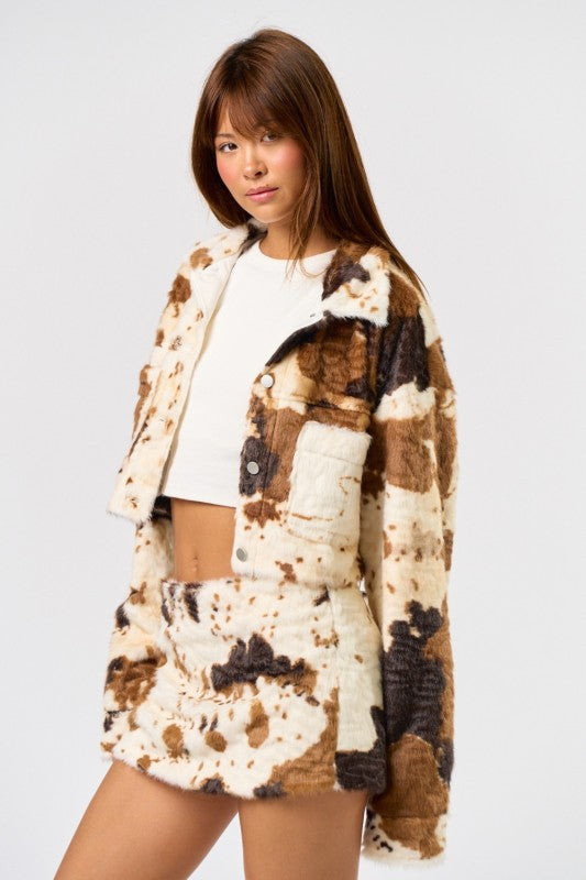 Wild Wild West Cow Print Faux Fur Jacket