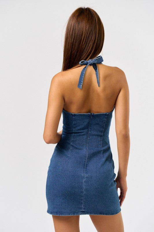 Buckle Up Buttercup Gold Buckle Denim Mini Dress M Buckle Up Buttercup Gold Buckle Denim Mini Dress M