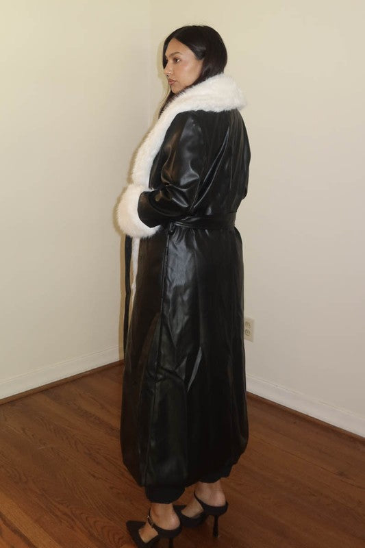 In A New York Minute Faux Fur Faux Leather Trench Coat – Haute2Wear
