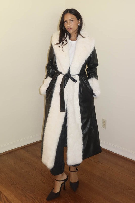 In A New York Minute Faux Fur Faux Leather Trench Coat