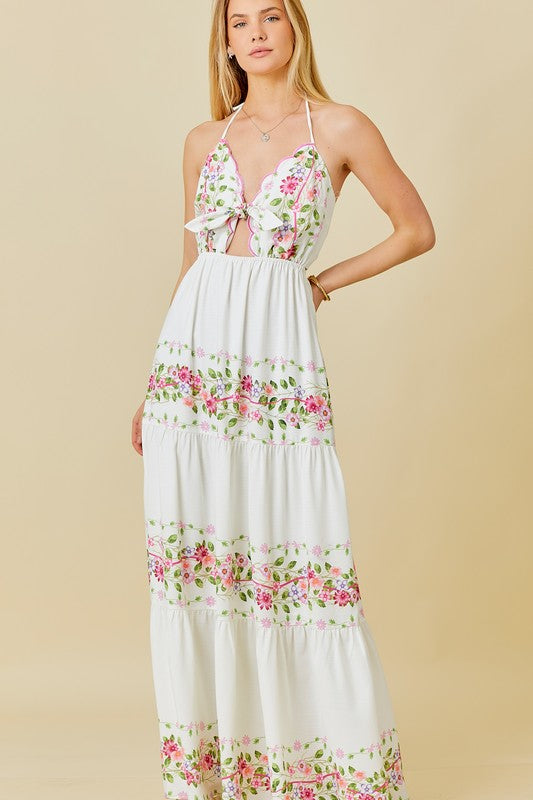 Cartagena Embroidered White Maxi Dress M