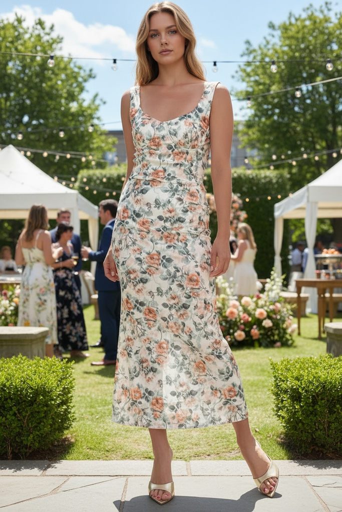 Central Park Floral Bodysuit Midi Dress