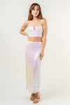 The Floor Is Yours White Iridescent Sequin Midi Skirt