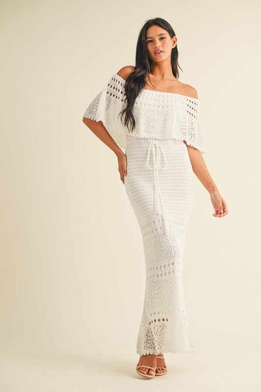 Weekends in The Hamptons White Crochet Maxi Dress M