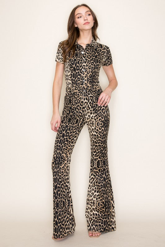 Out In The Wild Leopard Print Denim Jumpsuit – Haute2Wear