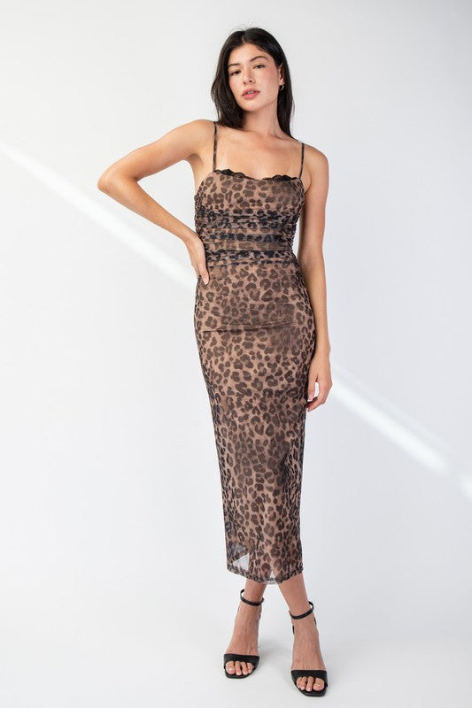 Animal Instinct Leopard Print Midi Dress