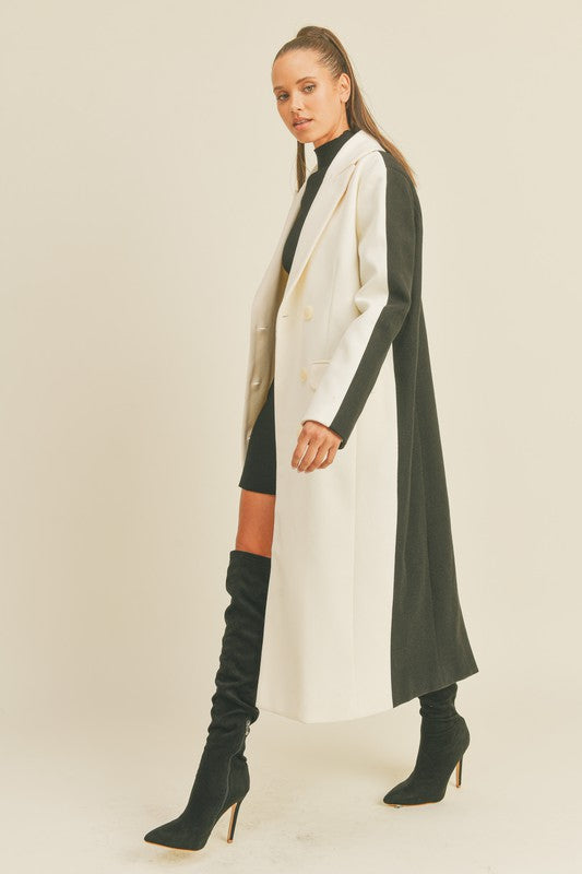 Always On The Go Black and White Color Block Coat