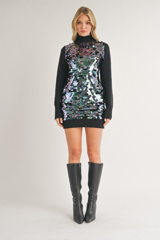 Hits The Spot Iridescent Sequin Sweater Dress S Hits The Spot Iridescent Sequin Sweater Dress S