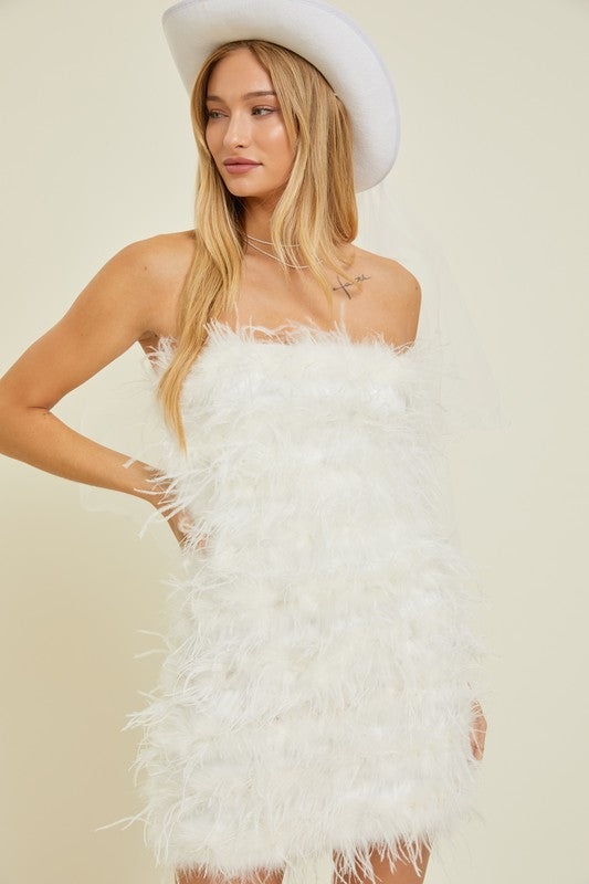 Forever And Ever White Feather Mini Dress