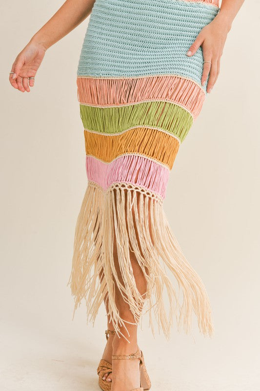fringed crochet midi dress Take Me Away Multicolor Crochet Fringe Midi Dress fringed crochet midi dress Take Me Away Multicolor Crochet Fringe Midi Dress