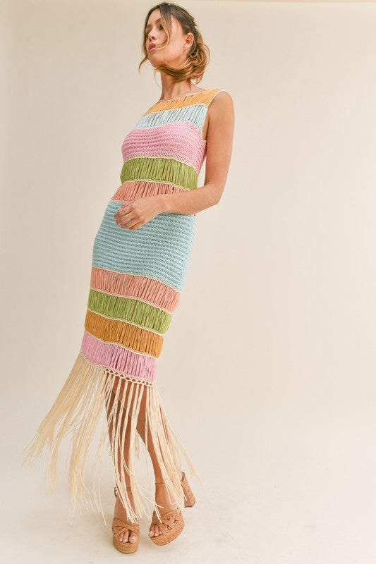  Multicolored Stripe Crisscross Backless Dress Multicolor/XS :  Clothing, Shoes & Jewelry