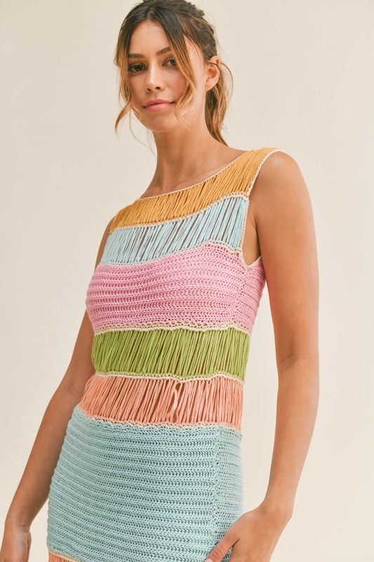 Take Me Away Multicolor Crochet Fringe Midi Dress – Haute2Wear