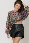 The Party Is Here Sequin Drawstring Crop Top