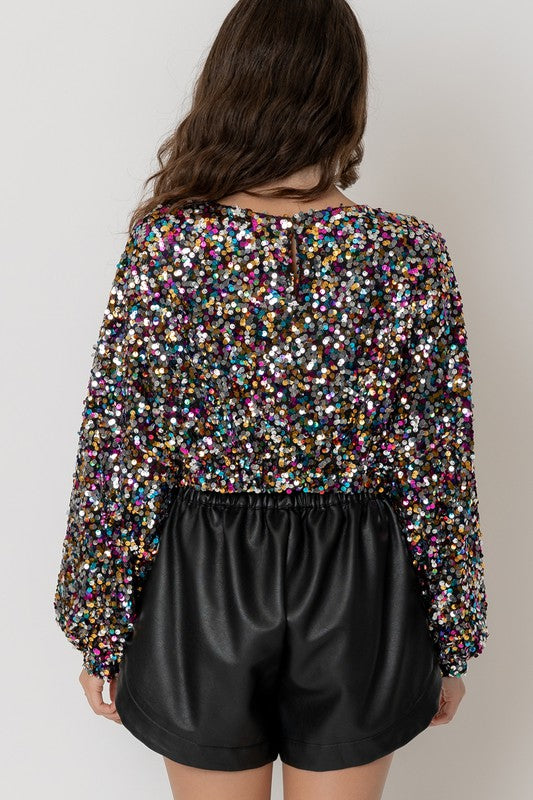 The Party Is Here Sequin Drawstring Crop Top – Haute2Wear