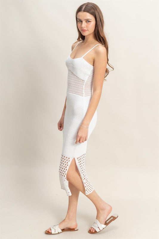 Yacht Day White Crochet Midi Dress L