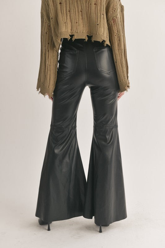 We're Good To Go Black Faux Leather Bell Bottoms – Haute2Wear