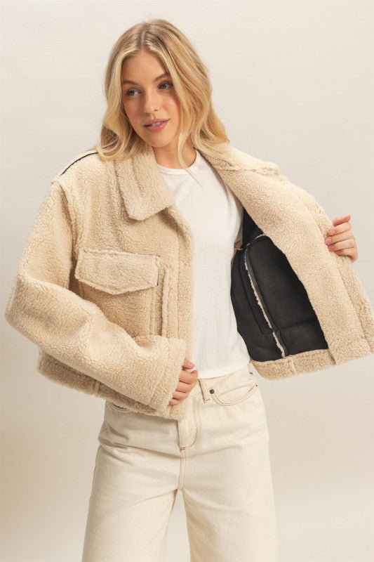 There In No Time Reversible Suede and Sherpa Jacket