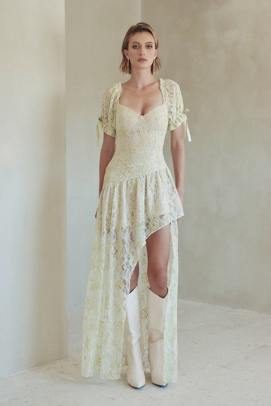 Winter Romance Lace Asymmetrical Maxi Dress L