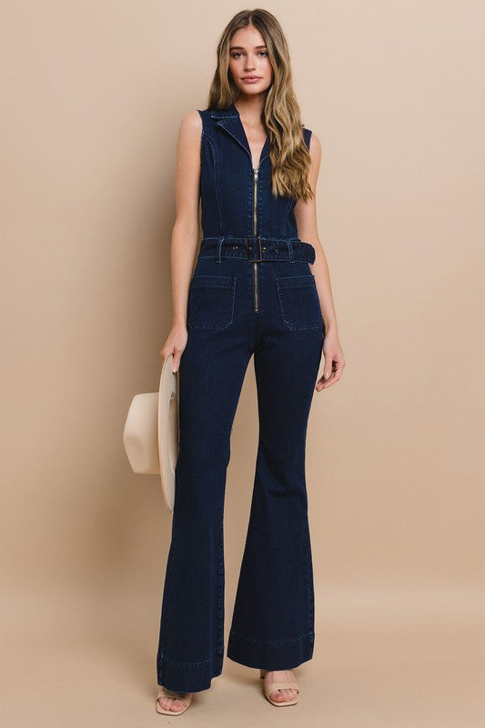 Saturday Night Sleeveless Denim Jumpsuit XL