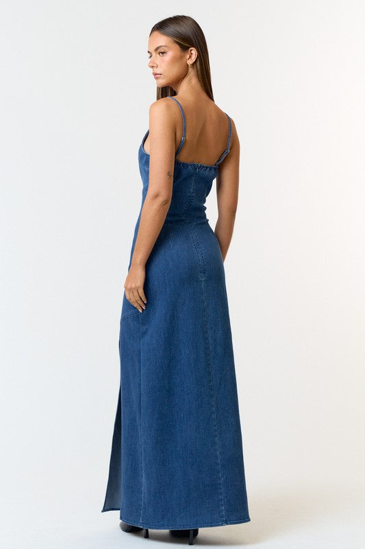 sachin and babi light blue dress Denim Backless Dress with Collar | Sizes Available M to XXL