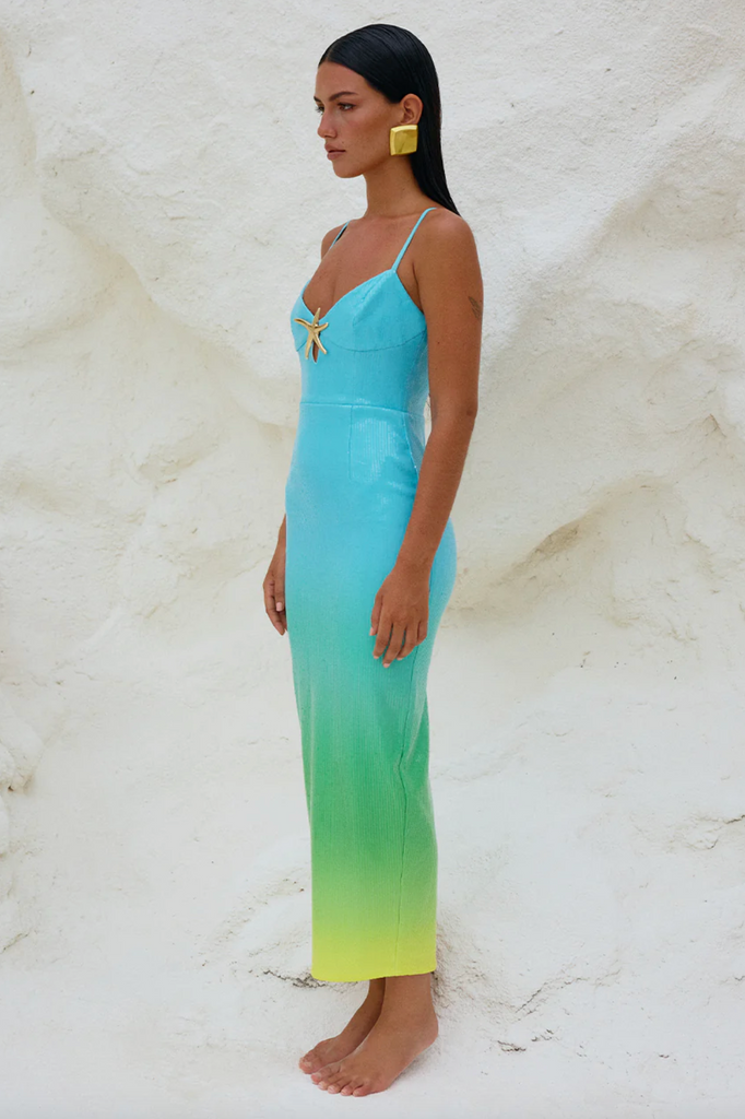 blue ombre midi dress Ibiza Blue Sequin Ombre Midi Dress M