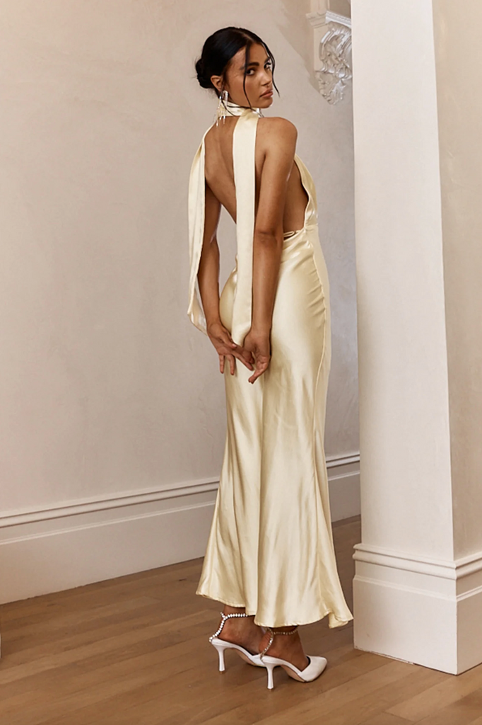 princess polly baby blue dress VILA halter neck backless satin maxi dress in bright pink