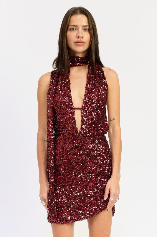 sequin dress with scarf Sequins Hooded scarf
