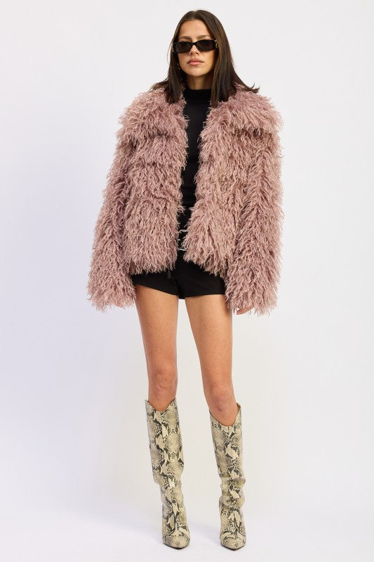 Sedgewick Pink Shaggy Faux Fur Coat