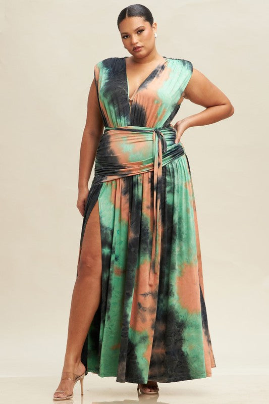 Meet Me In Greece Tie Dye Jersey Ruched Plus Size Maxi Dress XL Meet Me In Greece Tie Dye Jersey Ruched Plus Size Maxi Dress XL