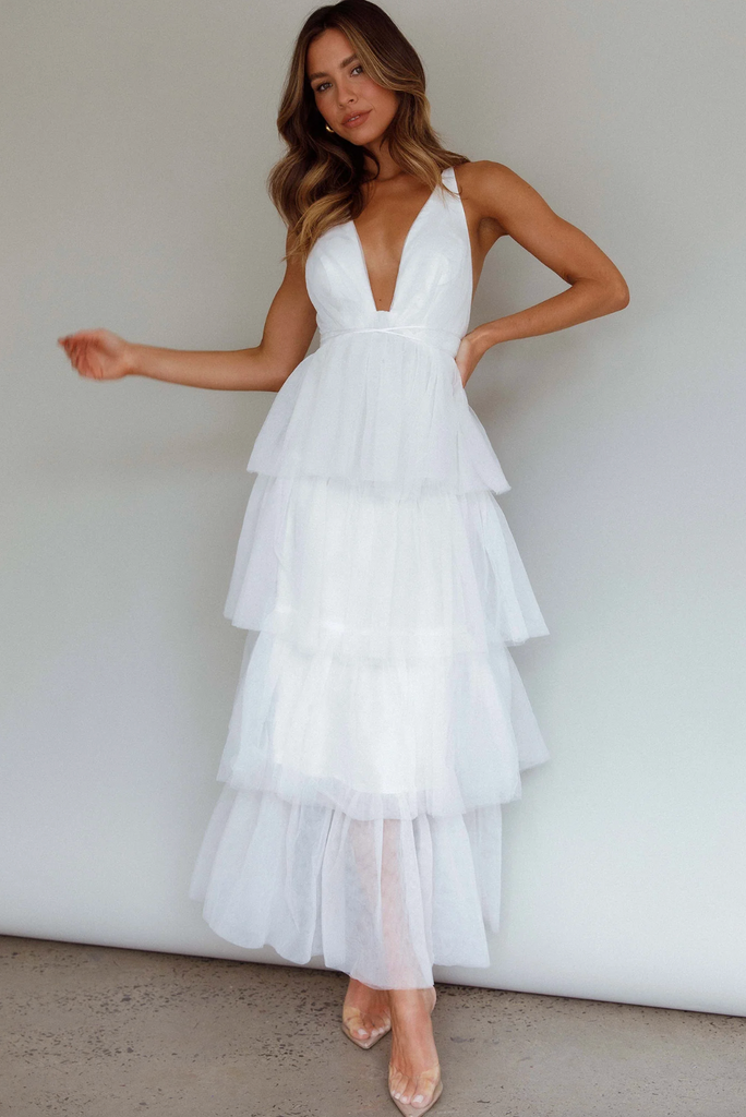 Auguste Tiered Frill Midi Dress White