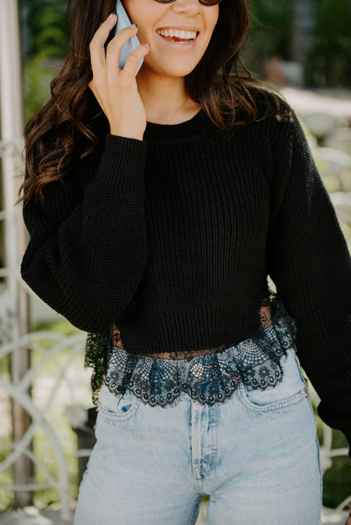 The Amazing Lace Black Lace Hem Sweater