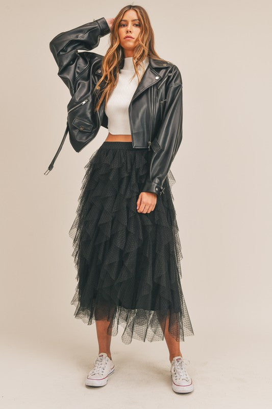 Carrie Black Textured Mesh Midi Skirt