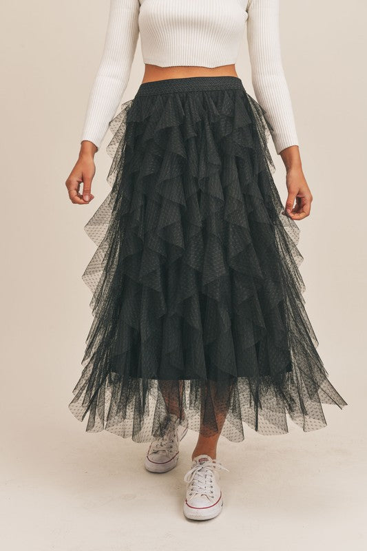 Carrie Black Textured Mesh Midi Skirt – Haute2Wear