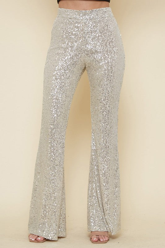 Times Square Champagne Sequin Flare Pants