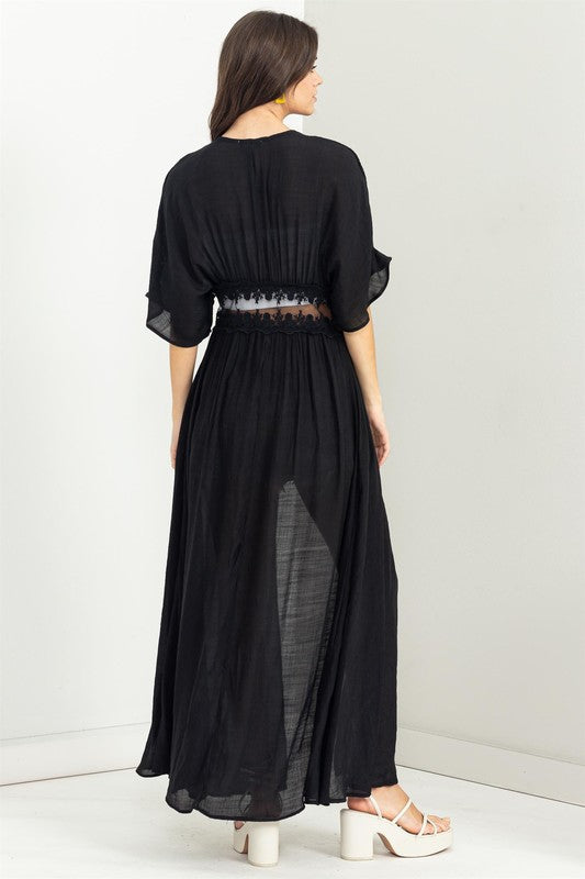 Love To Love You Black Lace Floral Midi Dress – Haute2Wear